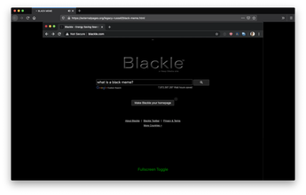 screenshot of a black webpage that looks like Google but the title instead reads Blackle