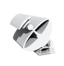 black and white extruded 3D render of a satellite