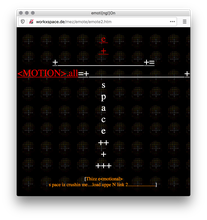Screenshot of a webpage with a black background and tiles of spheres created by small square images. Red letters and text and white math symbols form the shape of a cross in the middle of the page. Orange incomprehensible text is on the bottom.